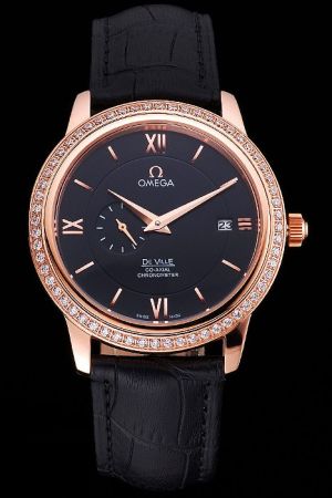 Omega De Ville Co-Axial Prestige Rose Gold Tuxedo Diamonds Bezel Black Concentric Dial Rose Gold Scale/Hand Watch