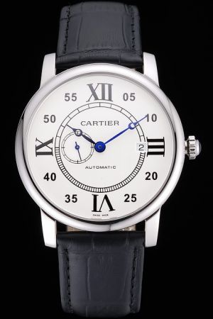 Cartier Wedding Rotonde W1556202 Suits Rotonde White gold Watch SKDT113 Black Leather Strap