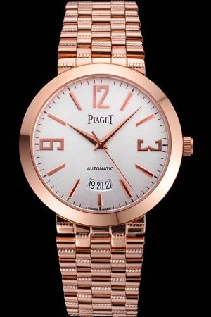 Luxury Piaget Traditional Rose Gold Case/Pointers White Dial Large Stick Arabic Scale Chain Bracelet With Vortex Line Auto Watch