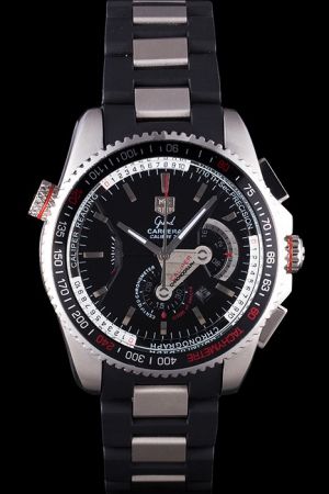 Rep Tag Heuer Grand Carrera Black Dial Seriated Tachymetre Bezel Two-tone Strap Watch CAV5115.FT6019