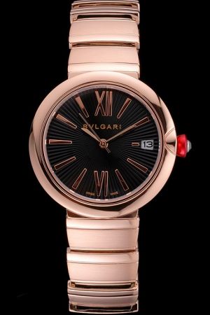 Bvlgari Lvcea 102190 LUP33BGGD Black Dial Red Ceramic Diamond Crown Pink Gold Tone Fashion Watch BV040