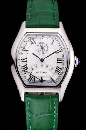 Cheap Cartier Blue Hands 39mm boys Tortue Suits USA Watch KDT171 Green Leather Strap