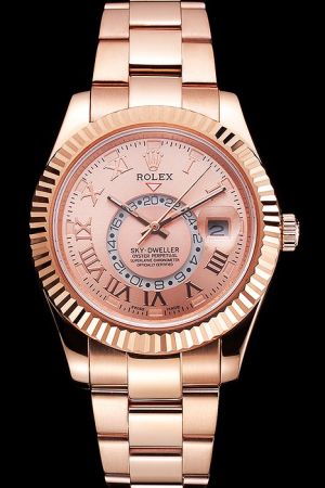Rolex Sky Dweller Rose Gold Fixed-fluted Bezel/Stick Hand Roman Hour Marker 24-hour Sub-dial Automatic Movement Watch Ref.326138