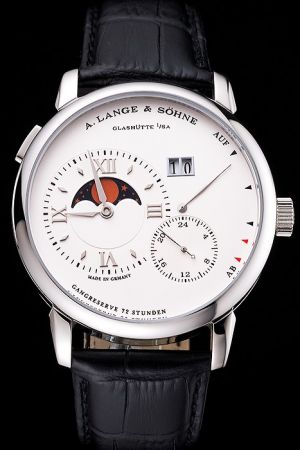 A. Lange & Sohne Grand Lange 1 139.025 Moon Phase White Dial Silver Case Watch Replica ALS009