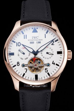 Luxury IWC Pilot Tourbillon Rose Gold Case White Dial Arabic Scale Watch