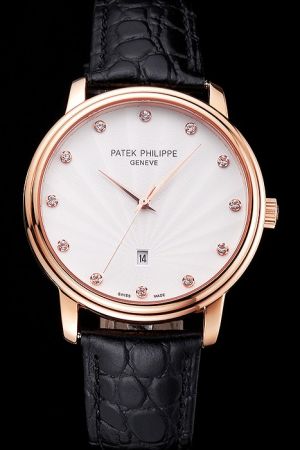 PP Geneve Calatrava Rose Gold Case Diamonds Marker Slender Hands Date Watch