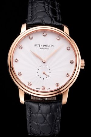 Patek Philippe Geneve Calatrava Rose Gold Case&Hands Diamonds Scale  Watch