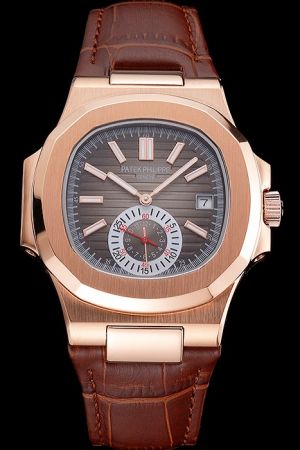 Patek Philippe Nautilus Rose Gold Case Gray Striated Dial Fluorescent Scale Fake Watch 5980R-001