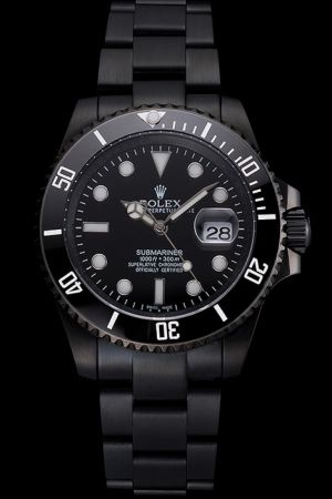 Men's Rolex Submariner All Black PVD Case/Bracelet Unidirectional Rotating Ceramic Bezel Luminous Marker/Index Date Swiss Made Watch