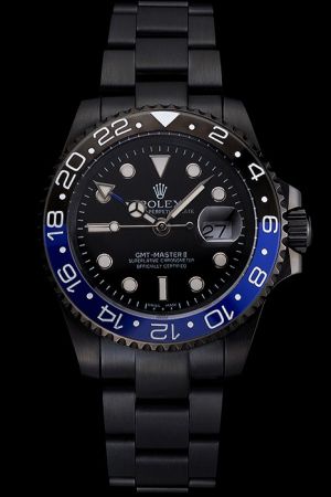 Swiss Rolex GMT Master II Black PVD Case/Bracelet Bidirectional Rotatable Bezel With Two-tone Cerachrom Insert Luminous Markers Watch Ref.116710BLNR