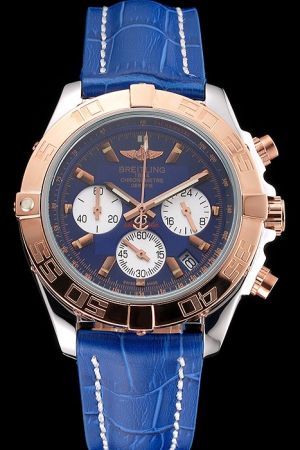Breitling Chronomat Patrouille De France Blue Dial&Strap Rose Gold Bezel Watch