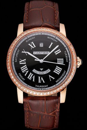 Swiss Quality Cartier Diamonds Rotonde Jewelry Watch SKDT304 Day Date Suits Timepiece