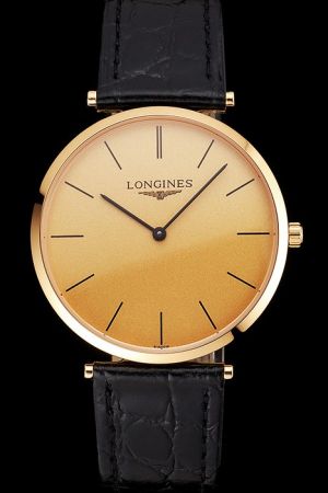 Longines La Grande Classique Yellow Gold Case Black Stick Index Black Strap Watch L4.691.6.32.2