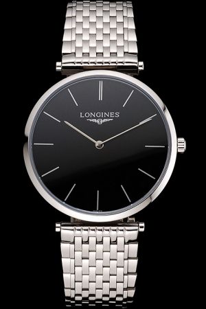  La Grande Classique De Longines Black Face Stick Marker Stainless Steel Watch 