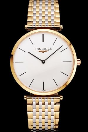 Luxury Longines La Grande Classique Gold Case Stick Marker Two-tone Bracelet Rep Watch