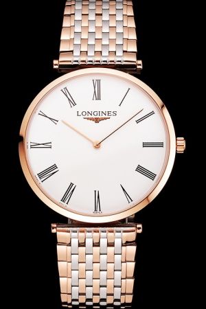 La Grande Classique De Longines Rose Gold Case Roman Marker Two-tone Bracelet Watch L4.209.1.11.7