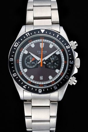 Tudor Heritage Chronograph 70330N Grey Dial Black Case Stainless Steel Bracelet Watch  DD001