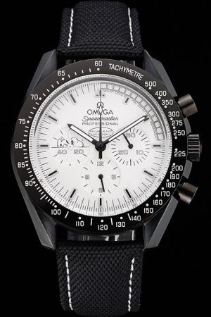 Limited Rep Omega Speedmaster Professional Apollo 13 Snoopy Award Ion-plated Tachymetre Bezel White Dial Black Textile Strap Quartz Watch 311.32.42.30.04.003