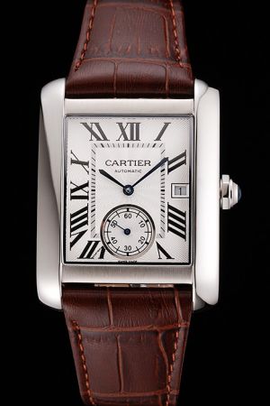 Swiss Cartier   1:1 Replica Brown Leather Strap Casual Watch SKDT257 Date Tank