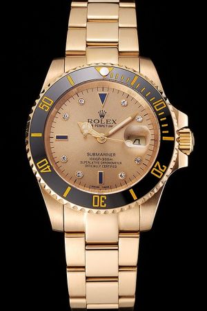 Swiss Rolex Submariner Yellow Gold Case/Dial/Pointer/Bracelet Black Ceramic Bezel Diamonds Scale Stainless Steel Luxury Watch