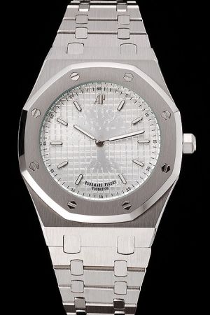 Rep AP Royal Oak Fondation White Tapisserie Dial With Tree Pattern Octagonal Bezel Two Hands Watch