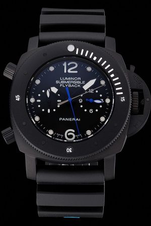 Panerai Luminor Submersible All Black Japanese Automatic Movement Flyback GMT Watch PN069