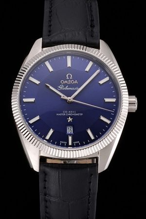 Rep Omega Constellation Globemaster Co-Axial Master Chronometer Fluted Bezel Blue Pie-pan Dial Luminous Stick Scale/Pencil Hand Watch 130.33.39.21.03.001