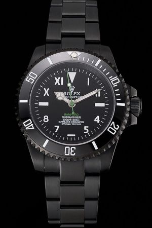 Clone Rolex Submariner Ion-plated Watch Body Black Ceramic Rotating Bezel Black Dial White Scale/Index Green Second Hand Watch