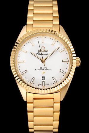 Luxury Omega Constellation Globemaster Yellow Gold Fluted Bezel/Steel Bracelet White Pie-pan Dial Luminous Scale/Pointer Rep Watch