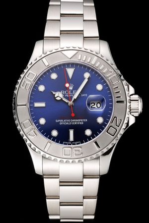 Rolex Yachtmaster Flexible Bezel Blue Face Hour Scale Mercedes Pointer With Red Second Index White Gold Men’s Dress Watch
