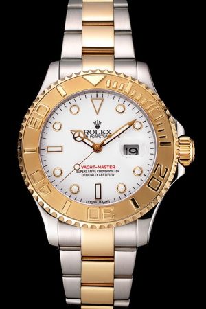Men's Rolex Yachtmaster Gold Flexible Bezel/Hour Scale/Mercedes Pointer 2-Tone Bracelet SS Business Knockoff Watch