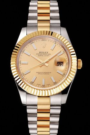 Rolex Datejust Gold Fluted Bezel Luminous Marker Convex Lens Date Window Two-tone Bracelet Swiss Auto Movement Watch