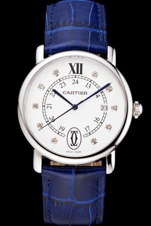 Cartier Diamonds Markers Appointment Faux 42mm Watch KDT063 Blue Strap