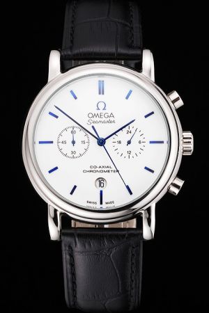 Omega Seamaster Co-Axial Escapement Chronometer Silver Case White Dial Blue Scale/Pointer Two Sub-dials Men Watch