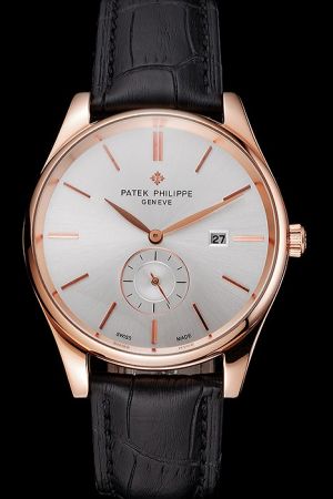  Patek Philippe Calatrava Rose Gold Case&Scale Silver Dial Quartz Watch
