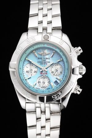 Girls’ Breitling Chronomat Light Blue Dial Uni-directional Bezel Stainless Steel Bracelet Watch