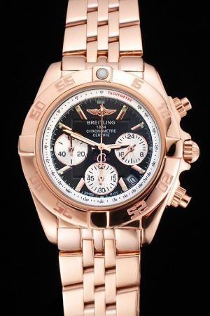 Luxury Breitling Chronomat Black Dial Uni-directional Bezel Rose Gold Stainless Steel Watch 