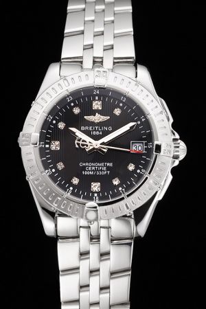 Breitling Colt Lady Black Dial Diamonds Scale Uni-directional Bezel Stainless Steel Watch 