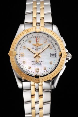 Breitling Colt Lady Pearl Dial Diamonds Scale Gold Uni-directional Bezel  Watch 