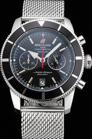 Breitling Superocean Heritage Chronograph Black Face Black Ion-plated Bezel Mesh Bracelet Watch A2337024-BB81