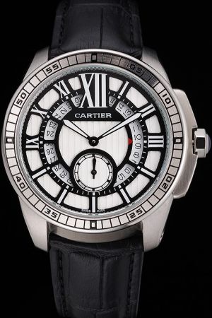 Cartier Mens W7100060 White Gold  Bezel Calibre Suits 42mm Watch KDT264 Black Strap