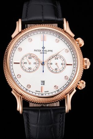 PP Chronograph Rose Gold Case Diamonds Track Scale Skeleton Hand  Watch