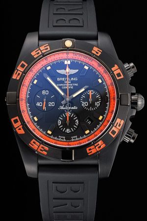 Rep Breitling Chronomat Black Dial Orange Scale Bezel Black Rubber Strap Watch 