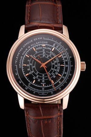PP Chronograph Rose Gold Case Black Face Pulsemeter and Telemeter Scale  Watch