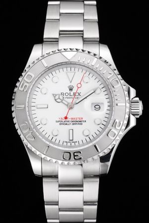 Duplicated Swiss Rolex Yachtmaster 40mm Rotatable T Bezel White Dial Luminous Markers Red Second Hand White Gold SS Watch Ref.16622