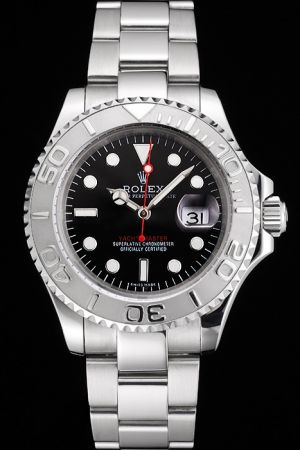 Rolex Yachtmaster 40mm Rotatable Bezel Black Dial Dots/Stick Scale Red Second Hands Convex Lens Date Window Sports Watch