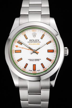  Rolex Milgauss White Dial Stick Hour ScaleSilver SS Swiss Made Businessman Watch