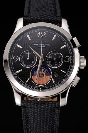Patek Philippe Chronograph Black Guilloche Dial Arabic Stick Scale Tourbillon Copy Watch