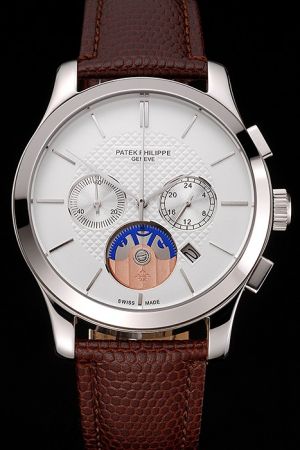 PP Chronograph 43mm Silver Case Silver Stick Marker White Dial Tourbillon Watch