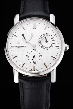 VC Patrimony Geneve White Dial with Barleycorn Pattern Two Big Sub-dials One Fan-shaped Sub-dial Stick Scale Watch 83060/000R-9288